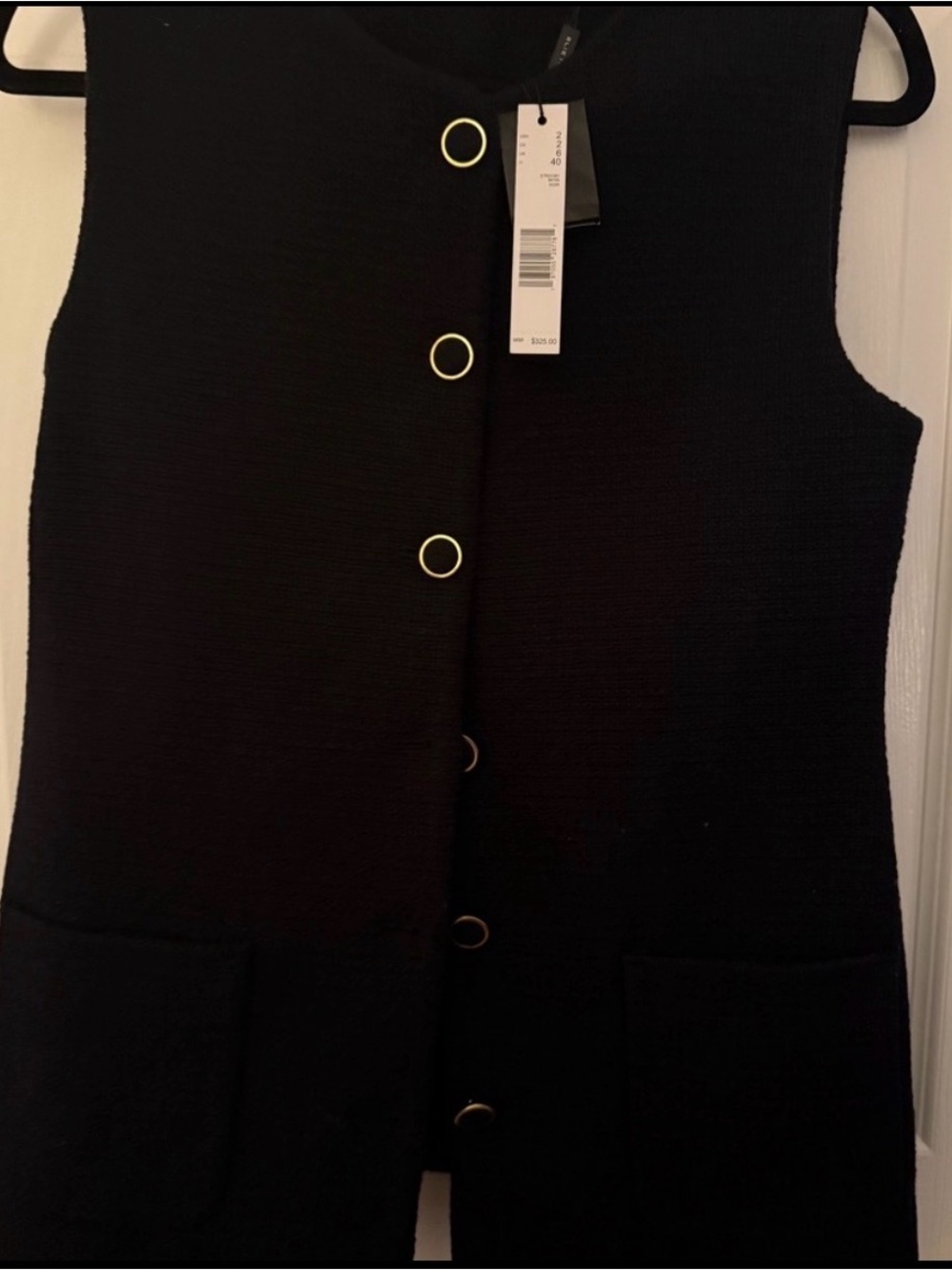 NWT Elie Tahari Black Sleeveless Button-Front Knit Vest with Gold Rings